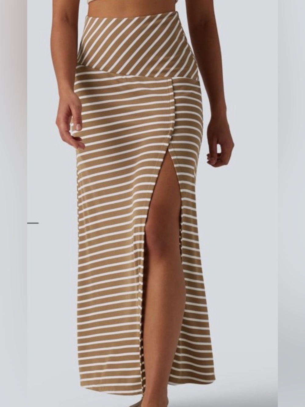 HALARA Taupe and White Striped Maxi Skirt